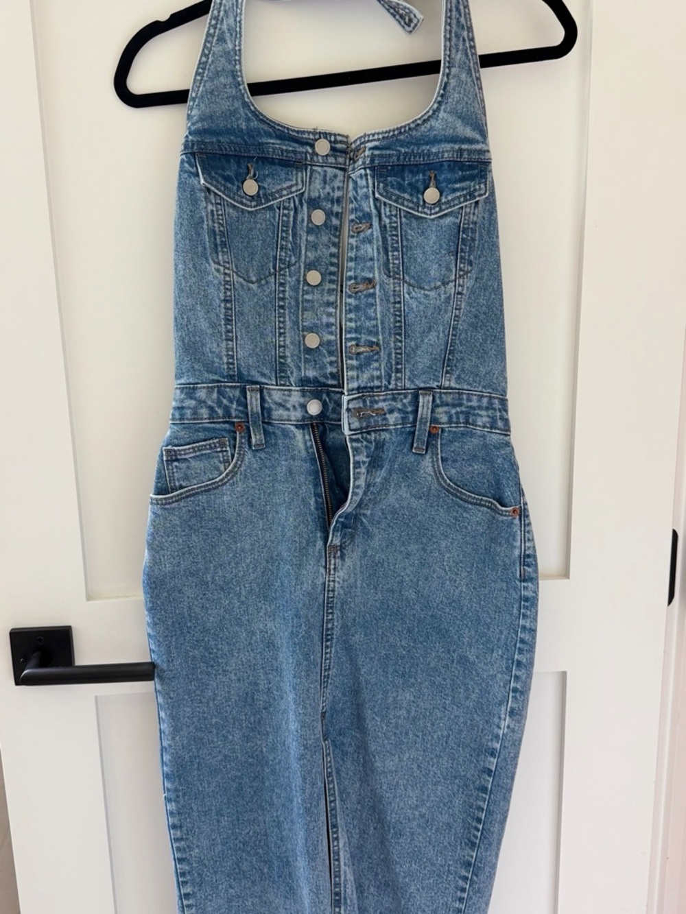 Universal Thread Light Blue Denim Backless Halter Dress